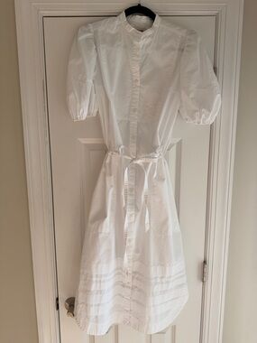 Zadig & Voltaire White Puff Sleeve Button-Front Dress with Tie Waist